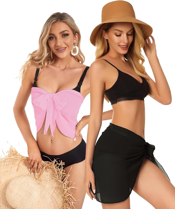 CHICGAL 2 Pieces Women Beach Sarong Bathing Suit Wrap Skirt Sheer Bikini Swimsuit Cover Ups for Swimwear