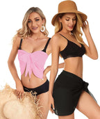 CHICGAL 2 Pieces Women Beach Sarong Bathing Suit Wrap Skirt Sheer Bikini Swimsuit Cover Ups for Swimwear