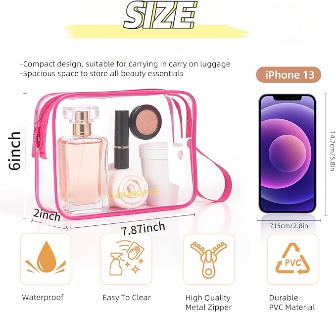 Icramsy Clear Makeup Bag,2 Pack TSA Approved Toiletry Bag Travel Toiletry Bag Hanging Makeup Cosmetic bag for Women Men (ROSY)