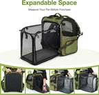 Large Cat Backpack Carrier Expandable Pet Carrier Backpack for Small Dogs Medium Cats Fit Up to 18 Lbs, Dog Backpack Carrier, Foldable Puppy Backpack Carrier for Travel, Hiking,Dark Green