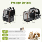 Cat Carrier Backpack, Expandable Pet Carrier with Sun Shade & Full Front Opening, Breathable Mesh Backpack for Small Dogs & Medium Cats Up to 18 Lbs, Foldable for Hiking, Camping (Grey)