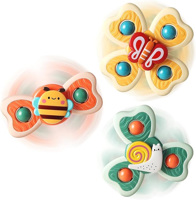 ALASOU 3PCS Suction Cup Spinner Toys for 1 Year Old Boy Girl|Spinning Top 12 18 Months|1 2 Year Old Boy Birthday Gift|Baby Bath Toy for Kids Ages 1-3|Sensory Airplane Travel Toy for Infant Toddlers
