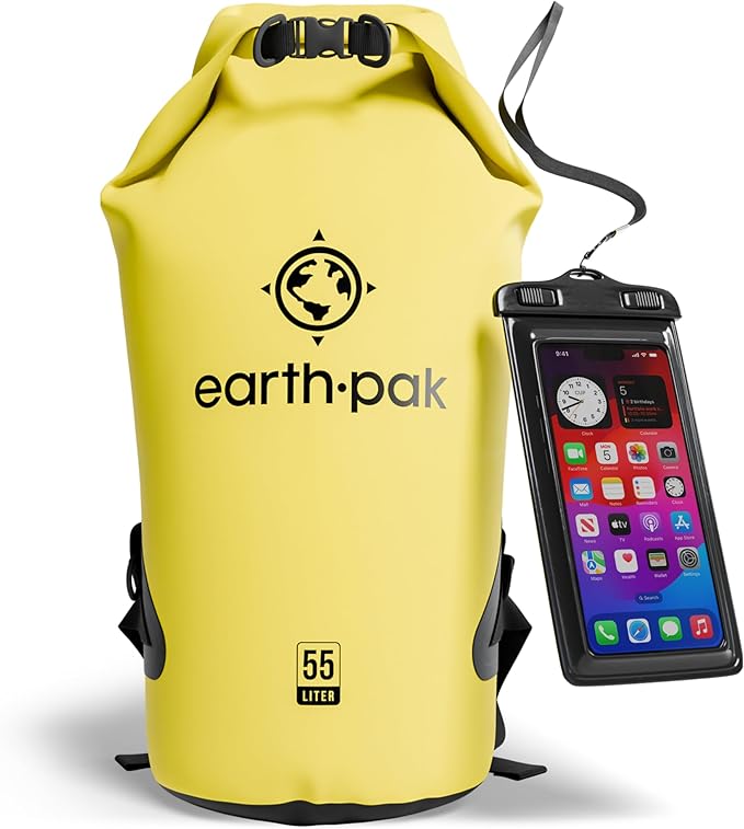 Earth Pak Waterproof Dry Bag - Roll Top Waterproof Backpack Sack Keeps Gear Dry for Kayak with Waterproof Phone Case