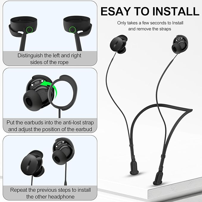Compatible for Bose QuietComfort Earbuds (2024) Strap, Skin-Friendly Silicone Sports Neckband Wire Cord, Wireless Headphone Anti-Lost Strap, Black