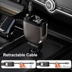 Retractable Car Charger 4 in 1, Fast Car Phone Charger with 2.6ft Cable, USB C and Lightning Car Chargers Adapter, Compatible with iPhone 16 15/15 Pro Max, Galaxy, Pixel, Travel Essentials