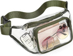 Veckle Clear Fanny Pack Stadium Approved - Adjustable 33-47 Inch Strap, Transparent Belt Bag for Women Men Fits 7.5-inch Smartphone, Waist Bag Clear Bag for Stadium Events, Sport, Concerts, Green