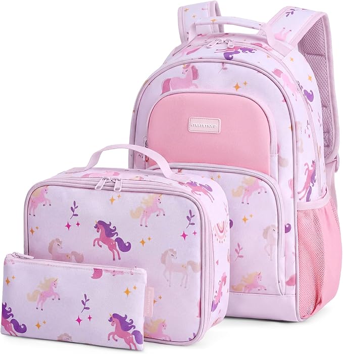 mommore Kids Backpack for Boys Girls 4-8 Kindergarten Elementary School Backpack with Lunch Box - 15” H Fit Folder