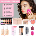 All-in-One Makeup Kit for Teens Women Full Kit, Makeup Gift Set for Girls, Makeup Essential Bundle Includes Eyeshadow Foundation Lipsticks Lipgloss Mascara Eyeliner Contour Stick Cosmetic Brush Set