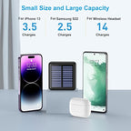 Solar Portable Charger 12000mAh, Small Solar Power Bank, USB C Input/Output External Battery with Built-in 4 Cables, Two-Hand Flashlight, Suitable for iPhone, Tablet Computers and Samsung