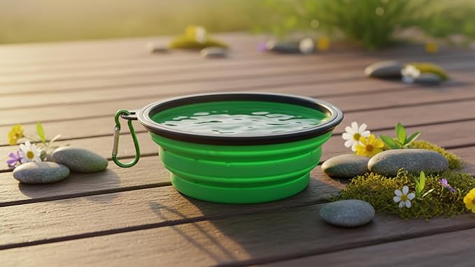 Silicone Foldable Pet Food Water Feeder, Collapsible Travel Bowl for Dog and Cat, Outdoor Portable (Green)