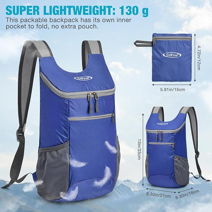 G4Free Lightweight Packable Hiking Backpack for Men Women Small Hiking Daypacks Foldable Shoulder Pack Casual Outdoor Bag 11L