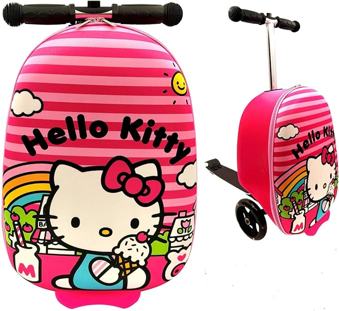 Fast Forward Hello Kitty 2-in-1 Kids Scooter Suitcase & Ride-on Carry-on Luggage Lightweight Travel Case with Built-in Kick Scooter