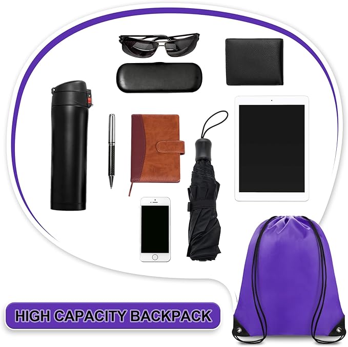 Grneric Drawstring Bags Bulk 14 Pcs Drawstring Backpack Bulk Cinch Bag Sackpack for Men Women Gym (Purple)