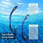 Snorkeling Gear for Adults, JRing Snorkel Mask Set with 180 Degree Tempered Glass Anti Fog Goggles Scuba Dry Top Snorkel for Swimming, Scuba Diving Mask for Men Women