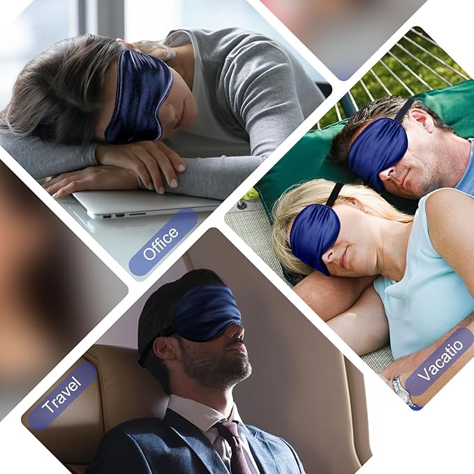 Janmercy 20 Pieces Silk Sleep Mask Eye Mask with Adjustable Strap Sleeping Cover Eye Cover Blindfold for Women Men Sleeping Travel (Royal Blue)