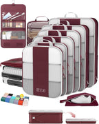 10 Set Compression Packing Cubes for Travel Essentials,Compressible Expandable Packing Cubes for Suitcase,OlarHike Luggage Organizer Bags for Travel,Handy Helper for Organizing Clothes(Wine Red)