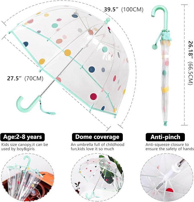 Kids Clear Umbrella for Rain Dome Bubble Umbrellas Windproof for Kids Boys and Girls