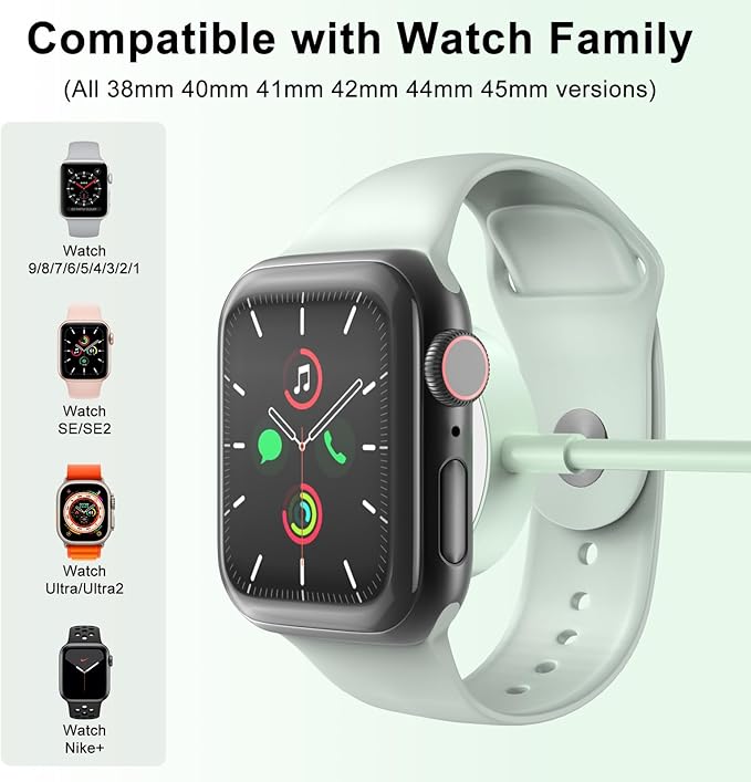 2Pack Green for Apple Watch Charger USB Magnetic Wireless Fast iWatch Charger Portable Compatible with iWatch Ultra/Series 9/8/7/6/SE/SE2/5/4/3/2/1-[3.3FT]