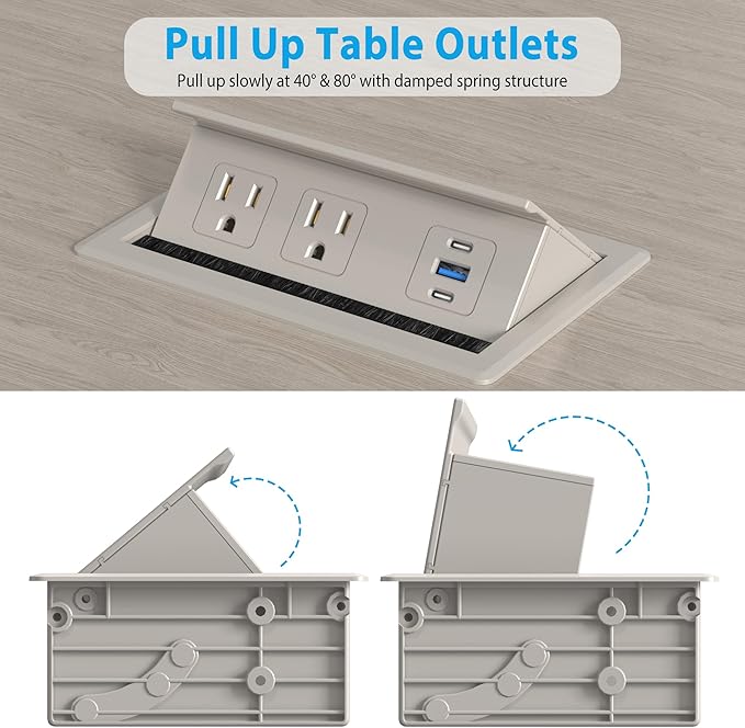 Table Power Outlet Hub PD20W USB-C Fast Charging Station, Recessed Outlet with 2AC Outlets and USB Ports for Conference Room Kitchen Countertop