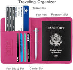 WALNEW Passport Holder for Travel, RFID Passport Cover Wallet for Women Men, PU Leather Passport Book Card Holder Case with Pen, Travelling Essentials for Flying