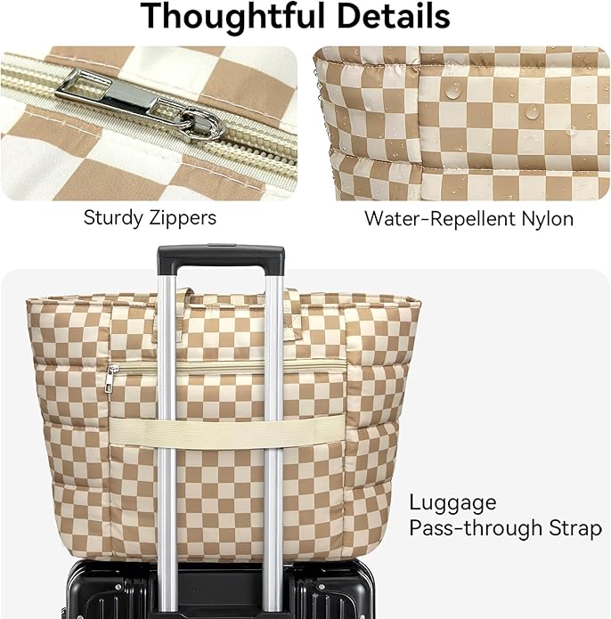Puffer Tote Bag with Pouch,Women's Lightweight Quilted Shoulder Bag,15.6"/17.3" Laptop Travel Weekender for Work & Nurses