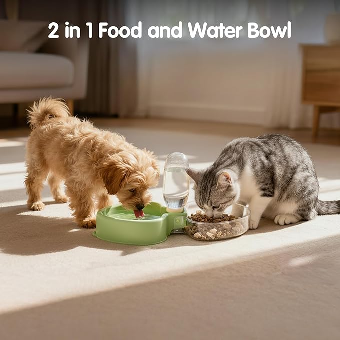 Small Dog Food and Water Bowl for Travel, Green, 2-in-1 Portable Collapsible Dog Feeder for Capming, Walking, Hiking, Food-Grade PP Material, Cute Smiley Face Design for Cats and Dogs