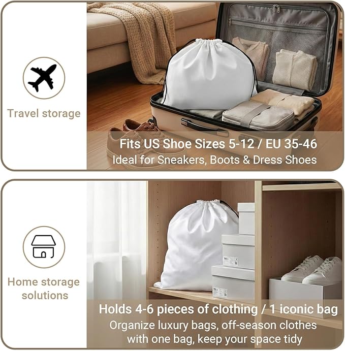 Q&J Fabric Co. 6 Pack Satin Dust Bag 19.7x23.6 inch White 100% Polyester Silk Bag Purse Dust Bag Shoe Bags for Closet Purse Protector Bag Dust Covers for Purses