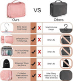 Elviros Hanging Travel Toiletry Bag for Women, 3-in-1 Large Makeup Bag and Cosmetic Organizer, Vegan Leather Waterproof Skincare Case for Travel Size Toiletries and Accessories, Gift for Women