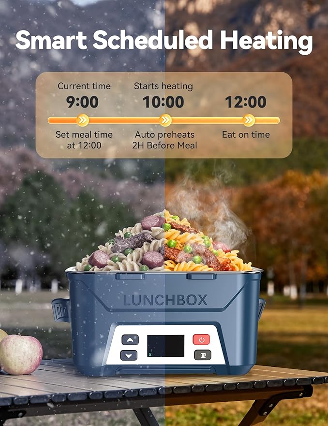 EAST OAK Heated Lunch Box for Men, Electric Lunch Box for Adults, 5.5 Cups Cordless Portable Food Warmer, Rechargeable Self Heating Food Heater with Memory Function, Automatic Keep Warm(Navy Blue)