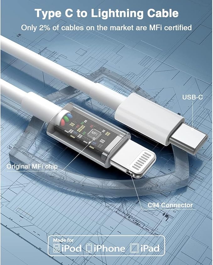 USB C to Lightning Cable (2pack 3ft), Apple MFi Certified iPhone Fast Charger 1m, Power Delivery Original Type C Charging Cord for Apple iPhone 13/12/11 Pro/11/XS MAX/XR/8/7/6s Plus,iPad