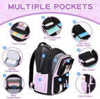 PIG PIG GIRL Kids Backpack for Girls School Bags for Middle School Students Book Bag for Elementary Primary Kawaii Ita Backpack, Black and Purple