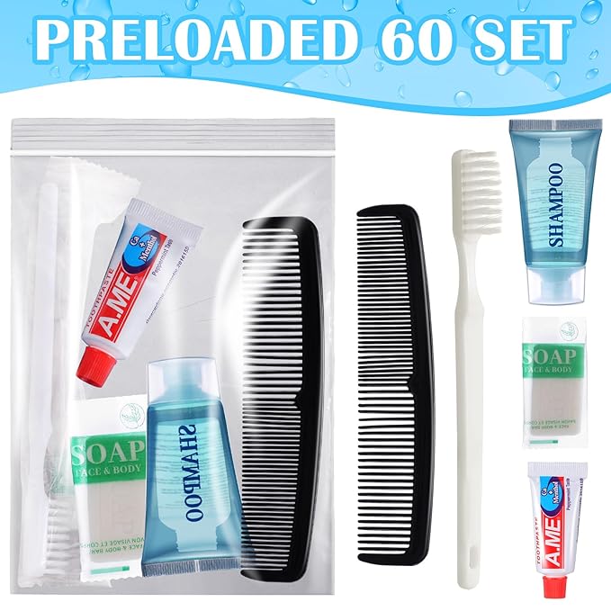 Ziliny 60 Pcs Basic Toiletry Set Homeless Hygiene Kits Homeless Care Package Supplies Travel Toiletry Bulk for Men Women Charity Reusable Supplies