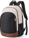 LIGHT FLIGHT Travel Backpack for Women, 15.6 Inch Laptop Backpack with USB Charging Hole, Water Resistant College Bookbag, Large Capacity Black Computer Backpacks for Work, Beige+Black