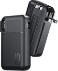 RORRY Portable Charger Built in Cables, AC Wall Plug In Portable Charger Power Bank 10000mAh Travel Battery Pack 22.5W Fast Charging for iPhone 17/16/15 Samsung Galaxy S25/S24/S23 Pixel LG iPad, Black