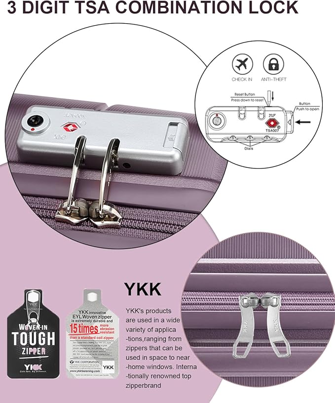 Somago 28 Inch Luggage With Spinner Wheels Hard Shell Polypropylene Suitcase with TSA Lock and YKK Zipper,Elegant Purple