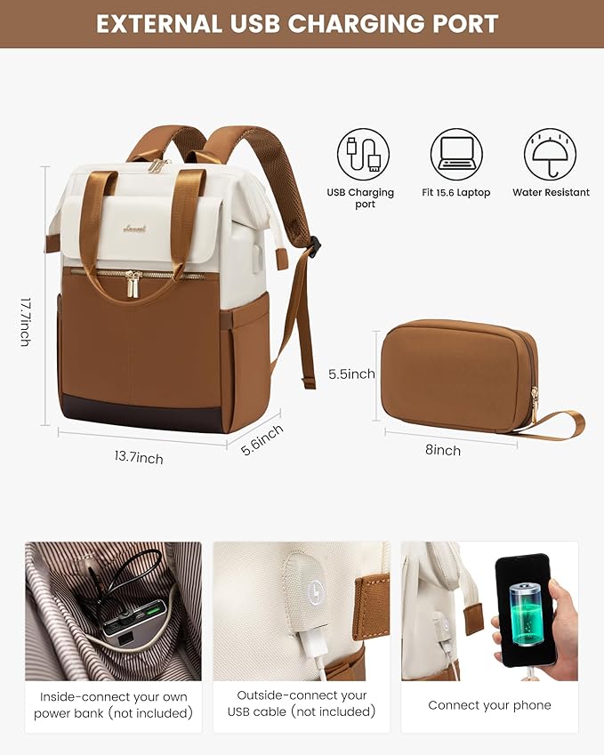 LOVEVOOK Laptop Backpack for Women, 15.6 Inch Work Laptop Bag with USB Port, Fashion Teacher Nurse Backpack Purse, Waterproof Travel Computer Backpack with Organizer Bag, 2PCS