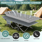 ZENPETIO Camping Cot for Adults - Heavy-Duty Cot Bed with Mattress, Portable Sleeping Cots for Outdoor Indoor, 1200D Oxford Folding Cots for Home Travel, Max Load 500LBS, Fits People up to 6'3", Gray