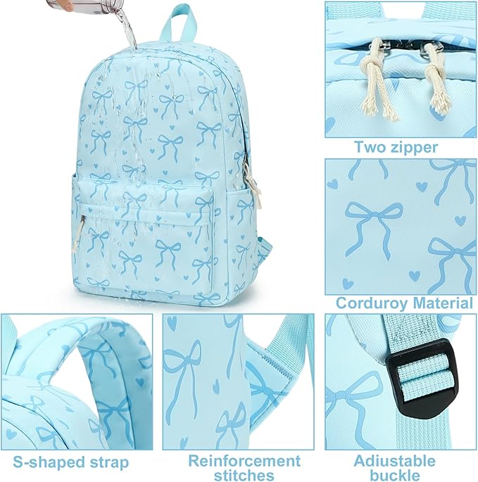 LOIDOU Backpack for Girls School Backpacks Bookbags for Elementary Middle School Women Laptop Backpacks (Bow Tie BLUE, L-17)