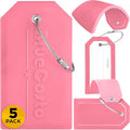 BlueCosto - Luggage Tags - Large, Pink, 5 PK - PVC Suitcase Tags w/Privacy Cover & Stainless Steel Wire Loops - Personalized Baggage Identifiers for Travel - Backpack Name Labels