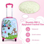 BABY JOY 2 PC Kids Luggage, 16" Toddlers Carry-on Suitcase & 12” Backpack Set, Children Travelling Case w/ 4 Casters & Retractable Handle, Lightweight Trolley Case for Boys & Girls (Deer)