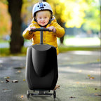 TABU 21" 3-D Hardshell Scooter Suitcase for Kid & Adult, Foldable Carry-on Scooter Luggage with Telescopic Handle, Multifunctional Lightweight Traveling Suitcase for Age 4-15, Black