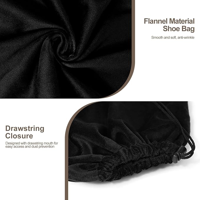 5 Pack Shoe Bags for Travel, Washable Dust Bags for Storage & Packing 17.7" x 13.8" Dustproof Shoe Bags Duster Flannel Shoes Storage with Drawstring Closure for Boots Handbags Shoes & Toys (Black)
