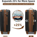 6 Piece Luggage Sets with Bags, Lightweight Expandable Checked Luggage Sets, Hardshell ABS Spinner Wheels Carry on Suitcase with TSA Lock, for Travel, Women Men (Black Brown, 18/20/24/28inch+2bags)