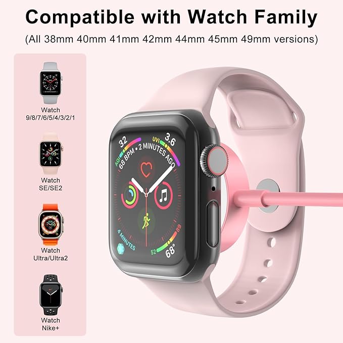 2Pack Pink for Watch Charger USB Magnetic Fast Charger Portable Compatible with Watch Ultra/SE/Series 10-1 [3.3FT]