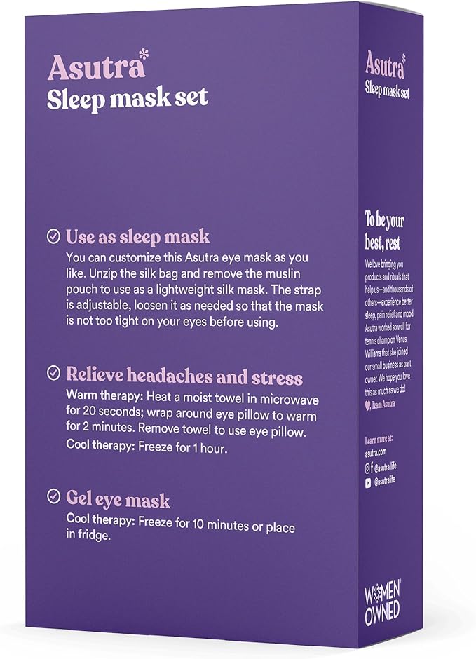 ASUTRA Silk Eye Pillow for Sleep, Champagne - Filled w/Lavender Buds & Flax Seeds, Weighted Eye Mask, Meditation & Light Blocking Blindfold, Cooling Gel Mask Included