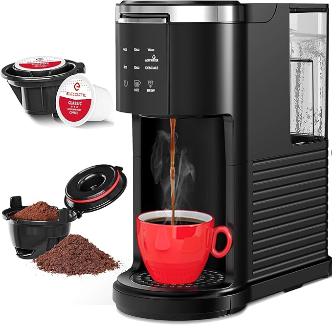 COWSAR Single Serve Coffee Maker, 2 in 1 Coffee Capsule & Ground Coffee Brewer, 40 Oz Removable Water Tank, 5 Brew Sizes 6-14 Oz, Self-cleaning Fast Heating Coffee Machine for Home Office