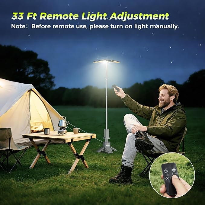 Clemas Telescopic Camping Lights with Remote Control,14000 mAh Rechargeable,6000LM Led Lanterns with Memory Function, Dimmable Magnetic Job Work Light,Tent Lamp,Portable Power Supply IPX5 (Space Gray)
