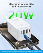 TROND 20W USB C Travel Power Strip - Ultra Thin Flat Plug, Small 10ft Long Extension Cord Wall Mount, 3 Side Outlet Extender for Nightstand, Dresser, Couch, TV, Cruise Essentials, White