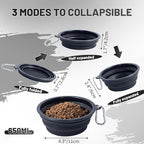 Dog Bowl Pet Collapsible Bowls, 2 Pack Collapsible Dog Water Bowls for Cats Dogs, Portable Pet Feeding Watering Dish for Walking Parking Traveling with 2 Carabiners (Black+Black, Medium)
