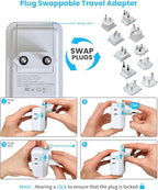 VINTAR Universal Travel Adapter Kit, International Power Adapter with 4AC and 3USB Ports(2 USB-C), Type A,B,C,D,E/F,G,H,I,L,M Swap Adapt Attachments, Travel Adapter Worldwide for Europe/Africa/India